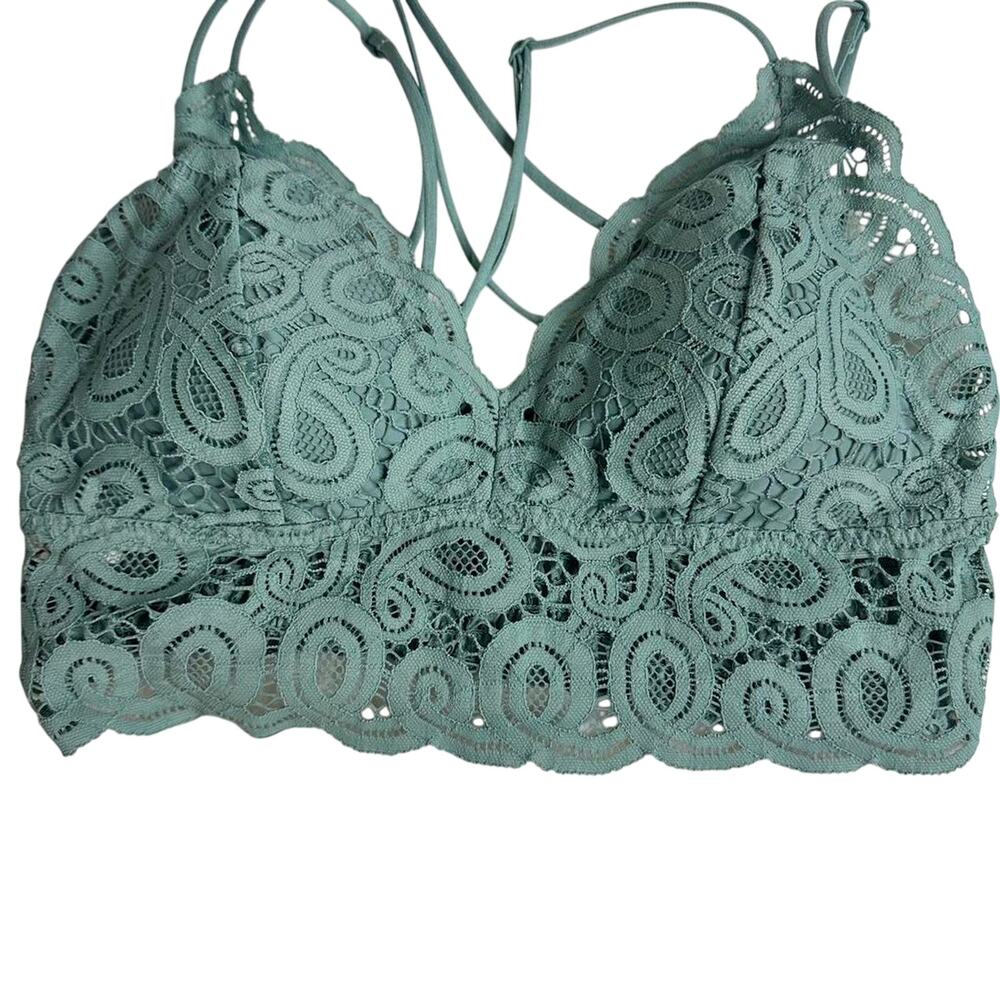 PINK Bralette Floral Lace Longline Strappy Sage Green S